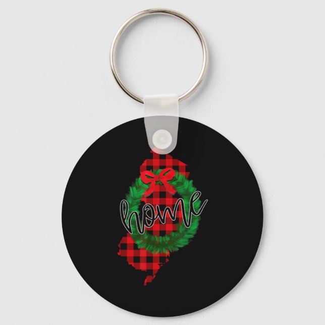 New Jersey Buffalo Plaid Christmas Home Wreath Ret Key Ring (Front)