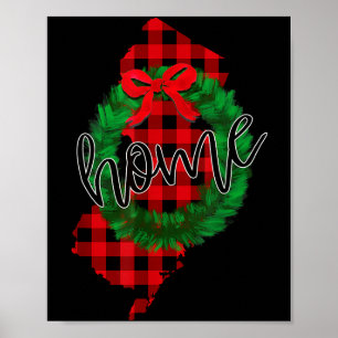 New Jersey Buffalo Plaid Christmas Home Wreath Ret Poster