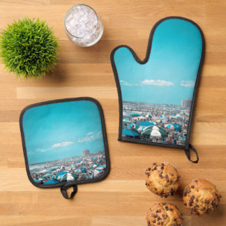 New Jersey Coastal Beach Art Oven Mitt & Pot Holder Set