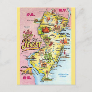 New Jersey Colourfully Illustrated  Postcard