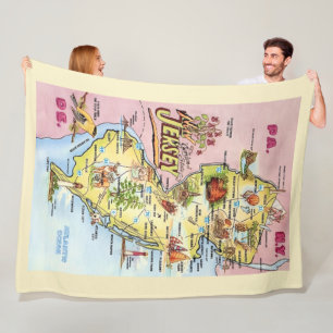 New Jersey Colourfully Illustrated Postcard Throw Fleece Blanket