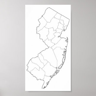 New Jersey Counties Blank Outline Map Poster