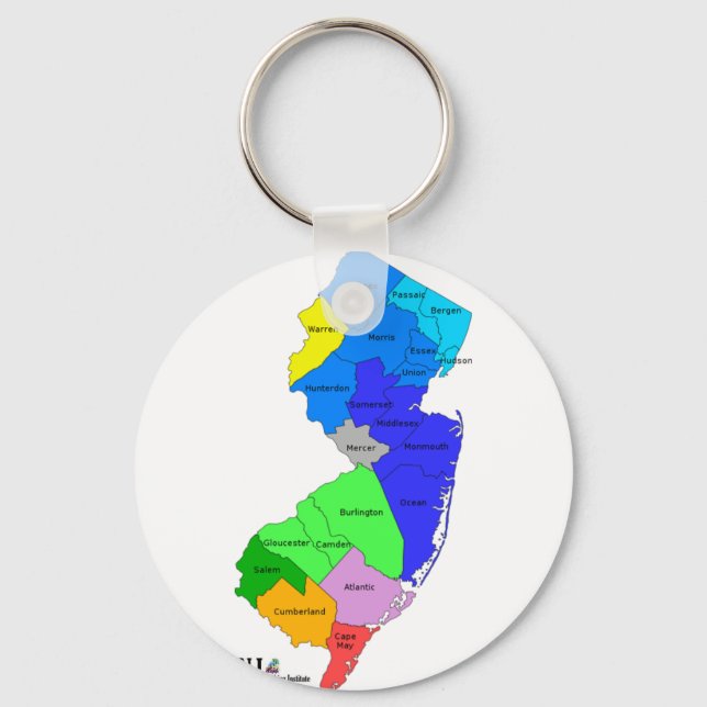 New Jersey Counties in Colour Key Ring (Front)