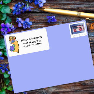 New Jersey Flag & Flower Blue Violet Custom Label