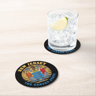 NEW JERSEY GARDEN STATE FLAG ROUND PAPER COASTER