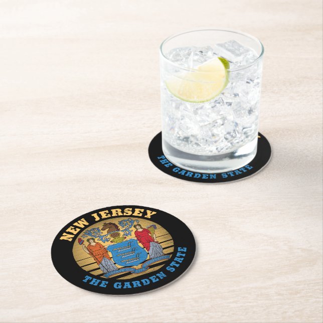 NEW JERSEY GARDEN STATE FLAG ROUND PAPER COASTER (Insitu)