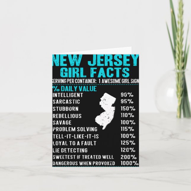 New Jersey Girl Facts Funny Birthday Gift Born In  Card (Front)