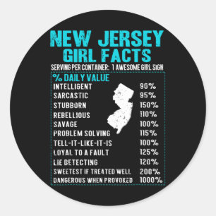 New Jersey Girl Facts Funny Birthday Gift Born In  Classic Round Sticker
