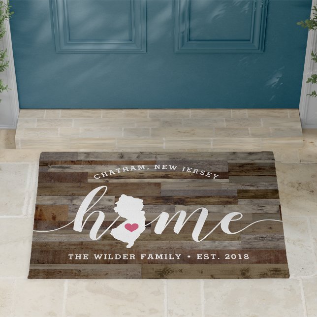 New Jersey Home State Personalised Wood Look Doormat (Creator Uploaded)