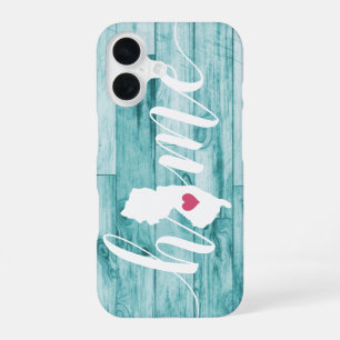 New Jersey Home State Turquoise Wood Look iPhone 16 Case