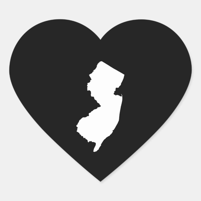New Jersey in White and Black Heart Sticker (Front)