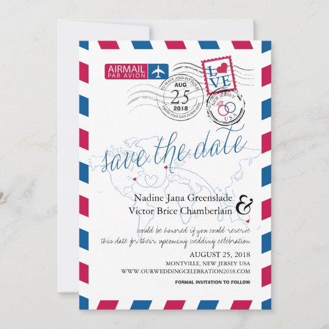 New Jersey Ireland Australia Airmail Save the Date (Front)