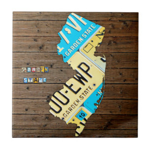 New Jersey License Plate Map Ceramic Tile V2