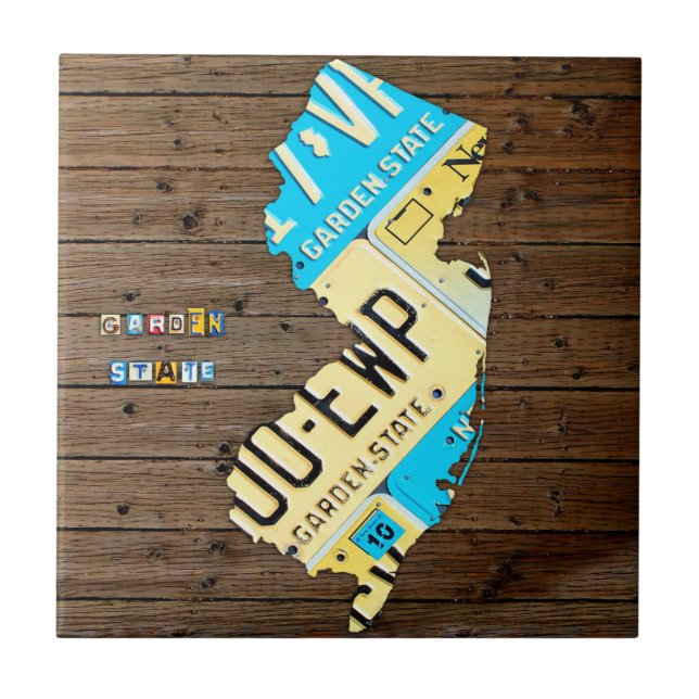New Jersey License Plate Map Ceramic Tile V2 (Front)