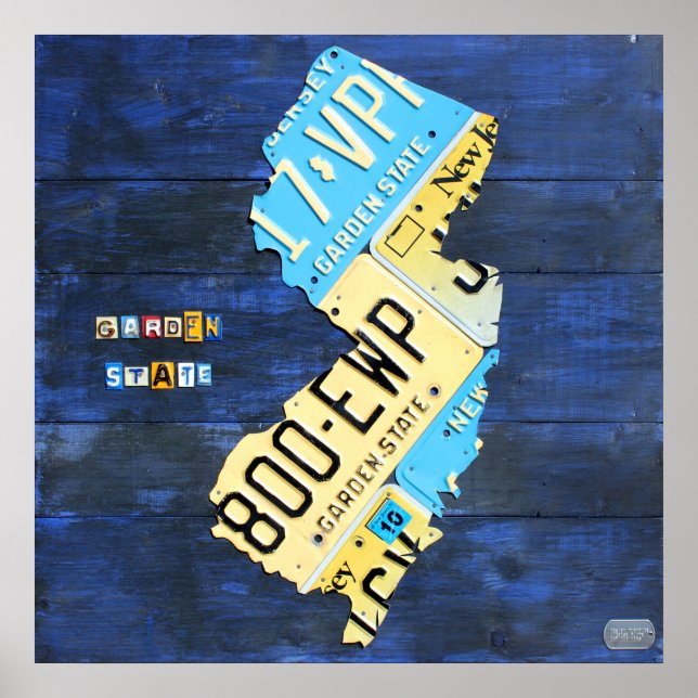 New Jersey License Plate Map Poster (Front)