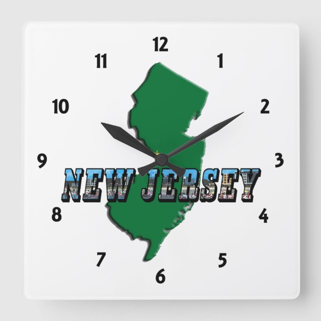 New Jersey Map and Picture Text Square Wall Clock (Front)