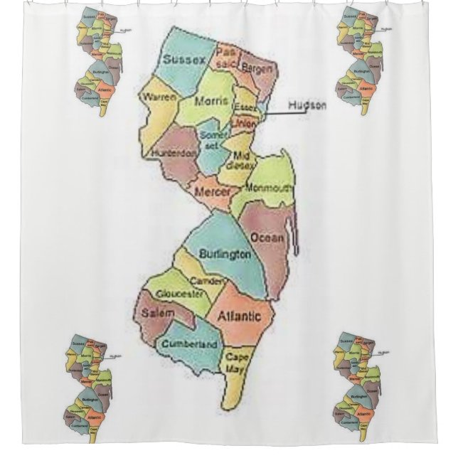 New Jersey map counties white showercurtain Shower Curtain (Front)