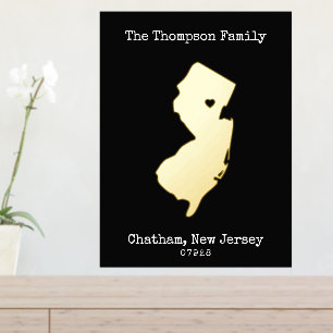 New Jersey Map Custom Family Name Foil Prints
