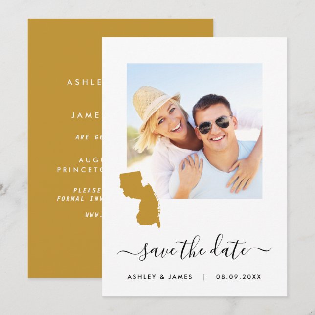 New Jersey Map Photo Wedding Save the Date Card (Front/Back)