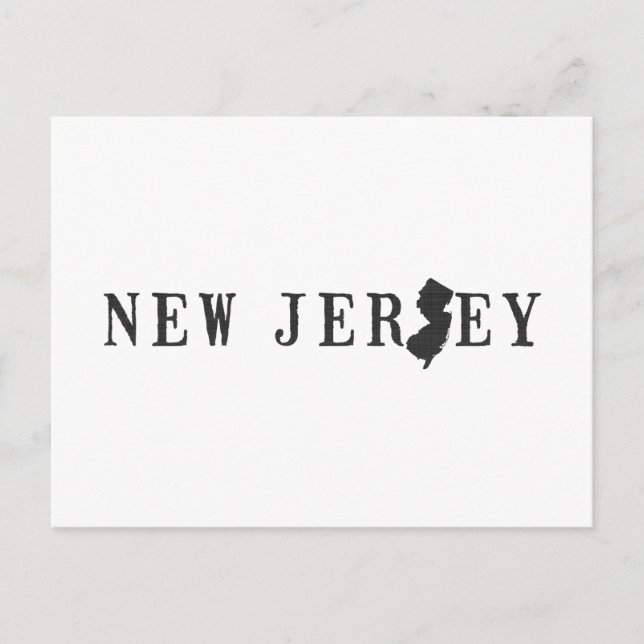 New Jersey Map Shaped Letter State Word Art Black Postcard (Front)