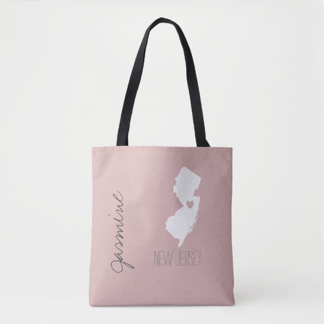 New Jersey map with heart personalize name Tote Bag (Front)