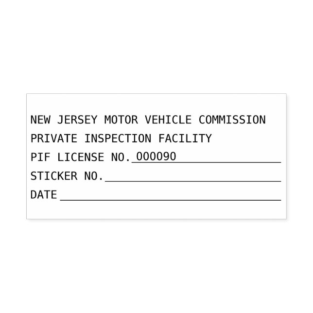 New Jersey Motor Vehicle Commission PIF License # Self-inking Stamp (Design)