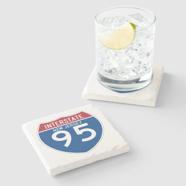 New Jersey NJ I-95 Interstate Highway Shield - Stone Coaster (Side)