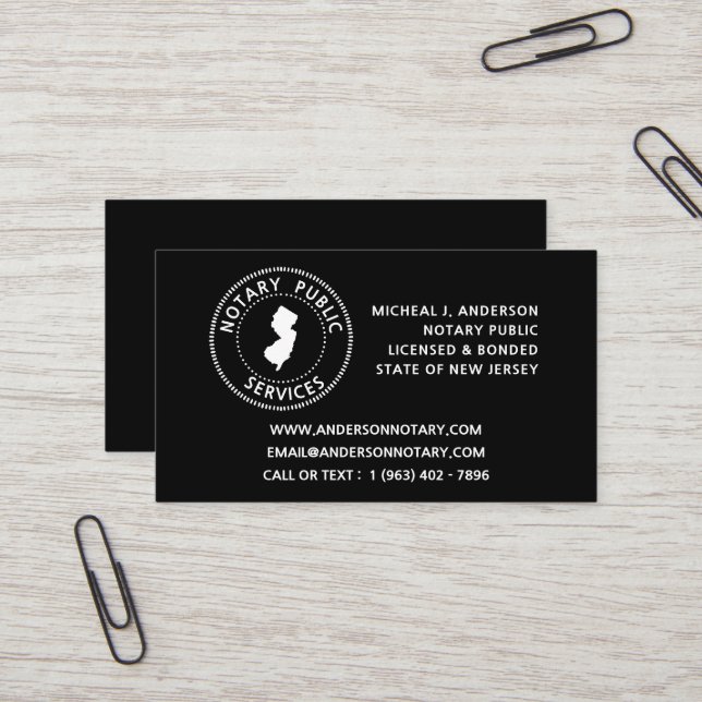 New Jersey Notary Public Services Business Card (Front/Back In Situ)