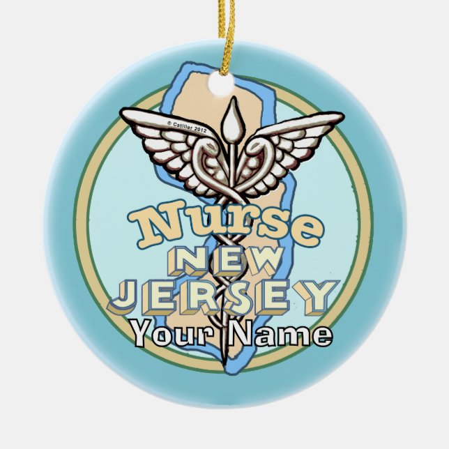 New Jersey Nurse Caduceus  Ceramic Ornament (Front)