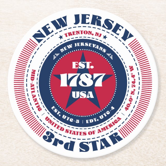 New Jersey Red White Blue Typography Paper Coaster (Front)