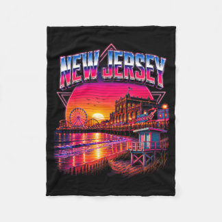 New Jersey Retro Beach Sunset Boardwalk Travel Fleece Blanket