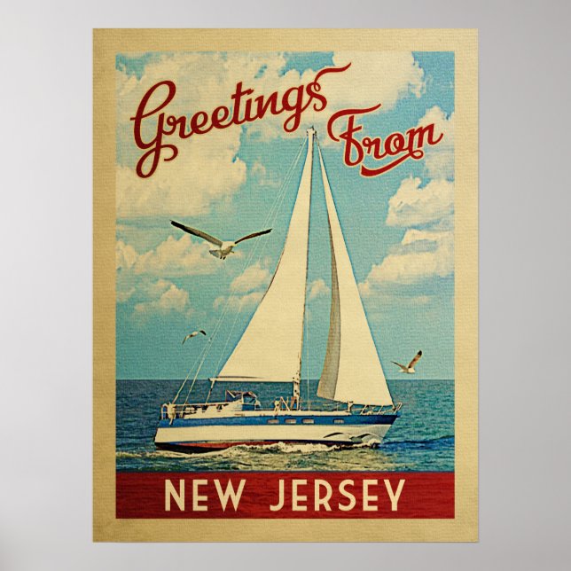 New Jersey Sailboat Vintage Travel Poster (Front)