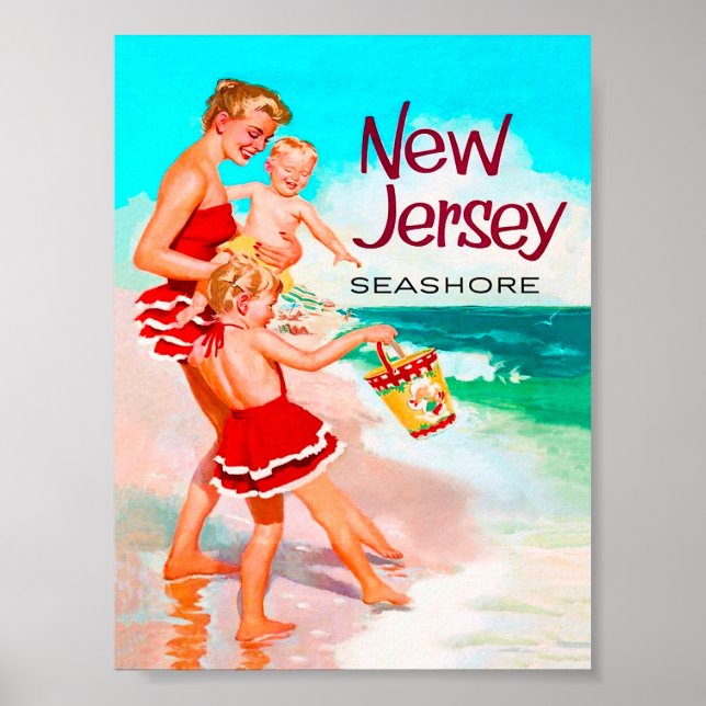 New Jersey Seashore Retro Vintage Travel Poster (Front)