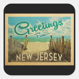 New Jersey Shore Beach Vintage Travel Square Sticker