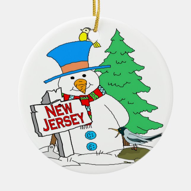 New Jersey Snowman Ceramic Ornament (Front)