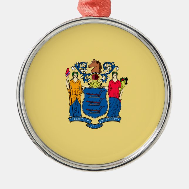 New Jersey State Flag Design Metal Tree Decoration (Front)