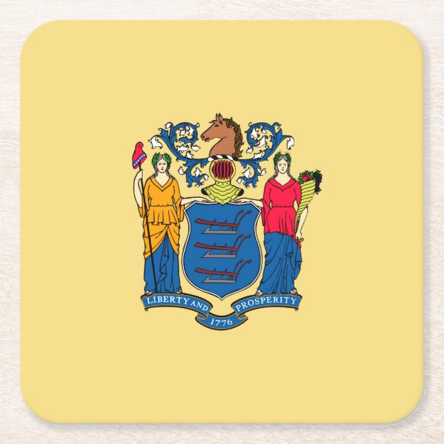 New Jersey State Flag Design Square Paper Coaster (Front)