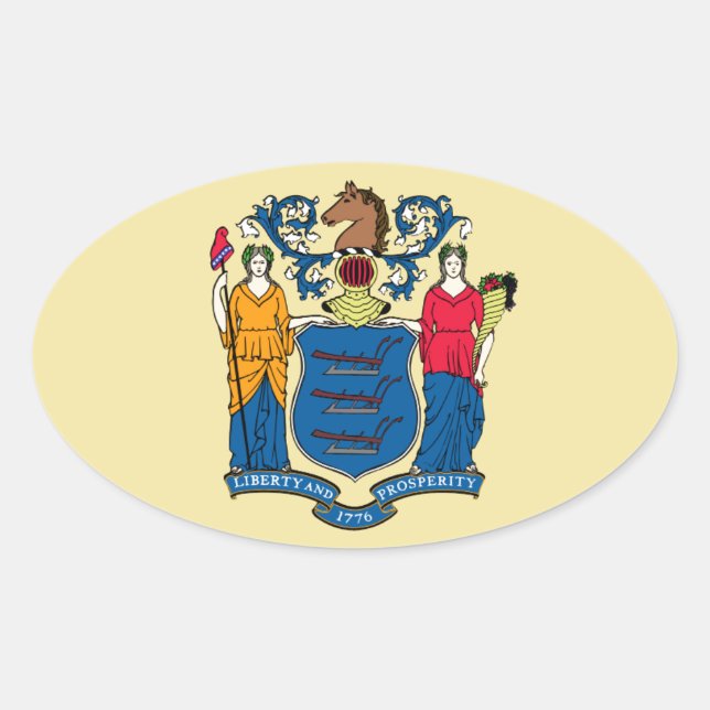 New Jersey State Flag Oval Sticker (Front)
