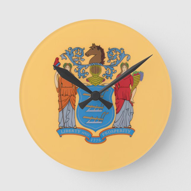 New Jersey State Flag Round Clock (Front)