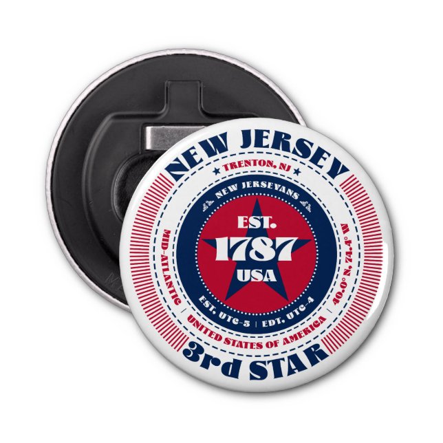 New Jersey State Information Circle Bottle Opener (Front)