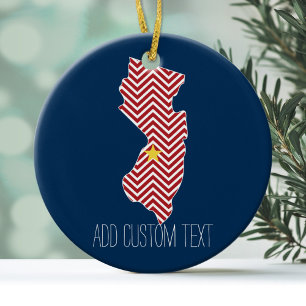 New Jersey State Map with Custom City and Name Ceramic Tree Decoration