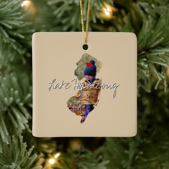 New Jersey State Photo insert and town name Ceramic Ornament (Tree)