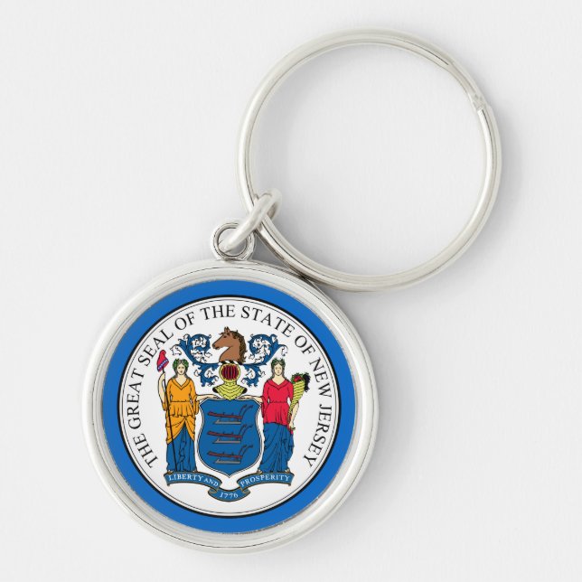 New Jersey State Seal Premium Keychain (Blue) (Front)