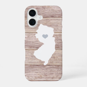 New Jersey State Silhouette Rustic Wood Look iPhone 16 Case