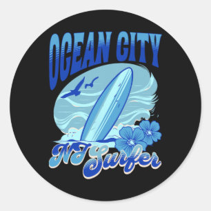New Jersey Surfer Ocean City Nj Surfing Beach Sand Classic Round Sticker