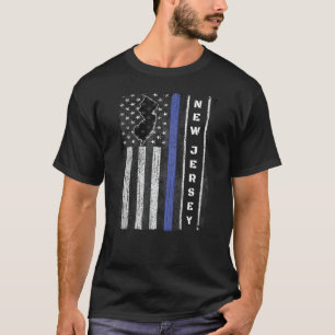 New Jersey Thin Blue Line Police Week Cop USA Flag T-Shirt