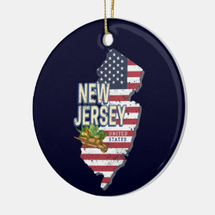 New Jersey United States Retro Map USA Souvenir Ceramic Ornament