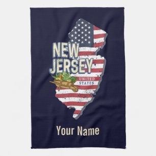 New Jersey United States Retro Map USA Souvenir Tea Towel