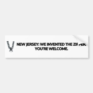 New Jersey: We invented the zipper. Bumper Sticker