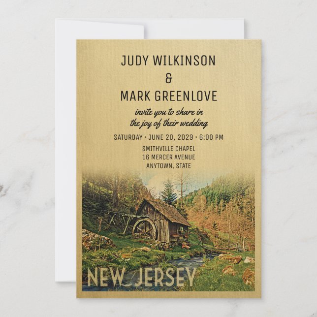 New Jersey Wedding Invitation Rustic Cabin Mill (Front)